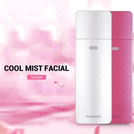 K-SKIN Nano Cool Facial Sprayer Handheld For Refreshing Skin compact white and pink nano mist device for travel and makeup prep