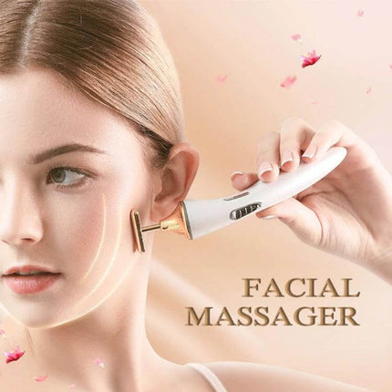 K-SKIN Portable Electric Facial Massager for Lifting and Firming used on model to boost serum absorption and lift cheeks