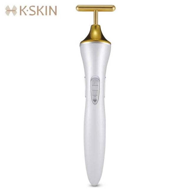 K-SKIN Portable Electric Facial Massager for Lifting and Firming white and gold handheld device for serum absorption and skin firming