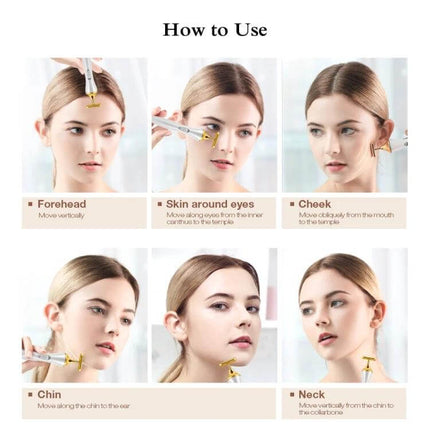 K-SKIN Portable Electric Facial Massager for Lifting and Firming shown with step-by-step how-to-use facial lifting routine