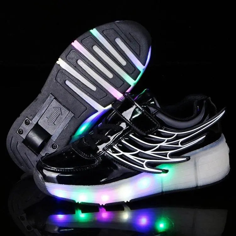 K02 LED Light Single Wheel Wing Roller Skating Shoes Size 35