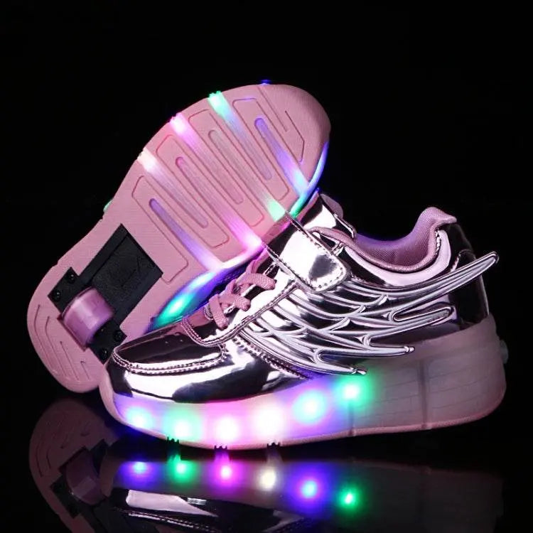 K02 LED Light Single Wheel Wing Roller Skating Shoes Size 35