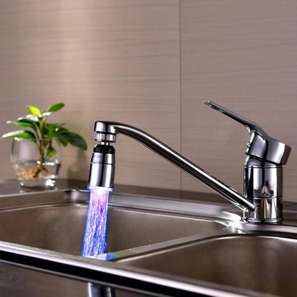Enhance daily kitchen or bathroom routines with a color-changing faucet light — LED faucet indicator showing blue water for safe temperature