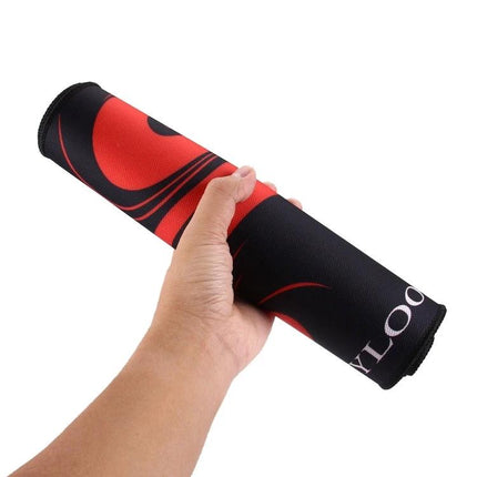 Large Dragon Mantis Mouse Pad for Gaming and Office Use, 90cm x 30cm rolled up red black design held in hand