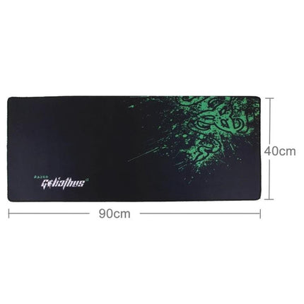 Extended Large 90cm x 40cm Mouse Pad for Gaming and Office - black gaming desk mat with green splash design and measurements