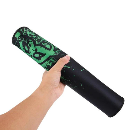 Extended Large 90cm x 40cm Mouse Pad for Gaming and Office black green splash design rolled up held in hand