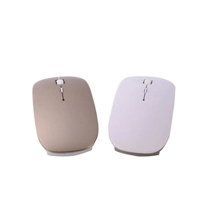 Bluetooth Wireless Mouse for Laptops and Android Devices slim wireless mouse in gold and white showing top view for travel and everyday use