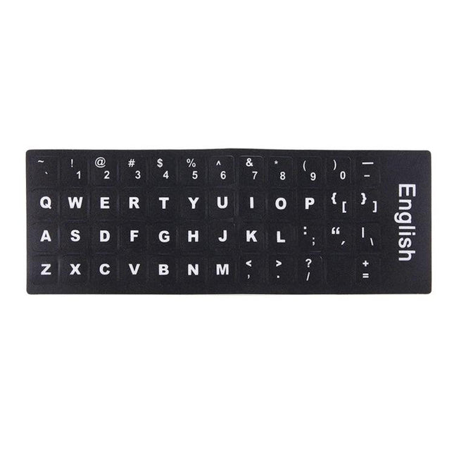 English Keyboard Stickers with White Letters for Laptops and Notebooks - black keyboard decal with clear white letters for laptops and notebooks