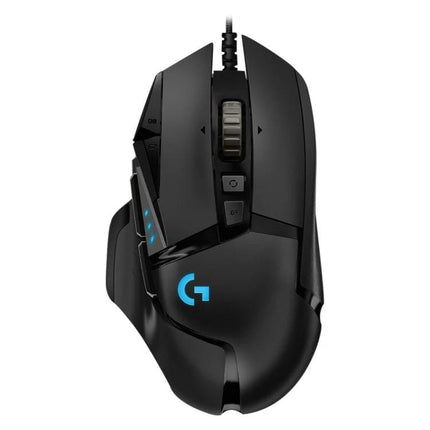Logitech G502 HERO Wired Gaming Mouse with 11 Buttons black top view showing programmable buttons and RGB logo