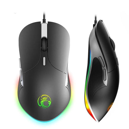 iMICE X6 Wired Gaming Mouse with RGB Backlighting black ergonomic top and side view showing RGB lighting and USB cable