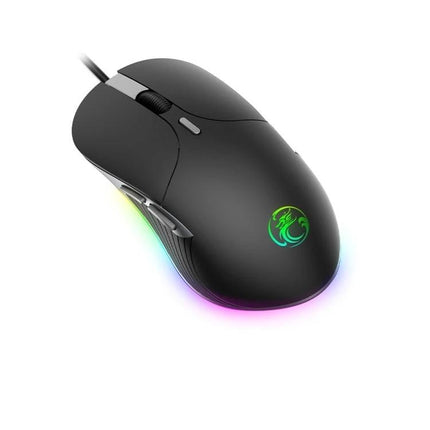 iMICE X6 Wired Gaming Mouse with RGB Backlighting - black ergonomic wired mouse with RGB logo and underglow, programmable DPI 800-6400, 1.8m cable