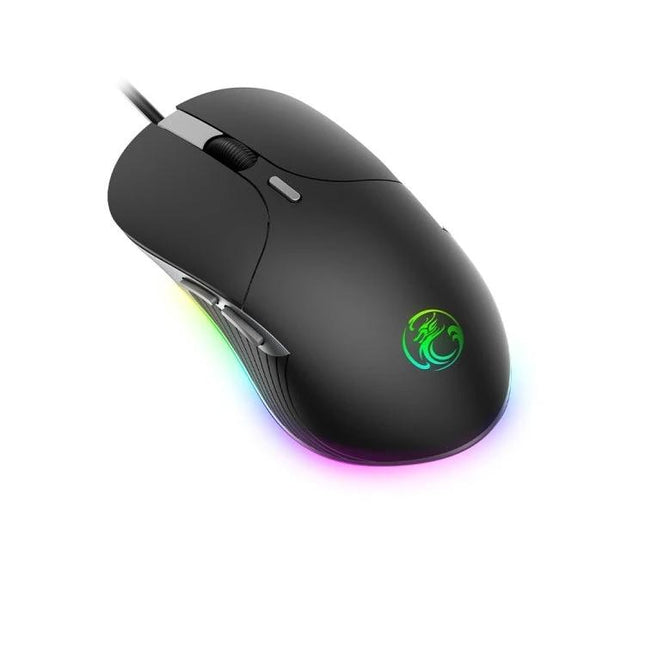 iMICE X6 Wired Gaming Mouse with RGB Backlighting - black ergonomic wired mouse with RGB logo and underglow, programmable DPI 800-6400, 1.8m cable