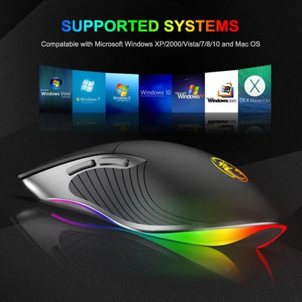 iMICE X6 Wired Gaming Mouse with RGB Backlighting showing side profile, RGB lighting, side buttons, USB wired connection, compatible with Windows and Mac OS