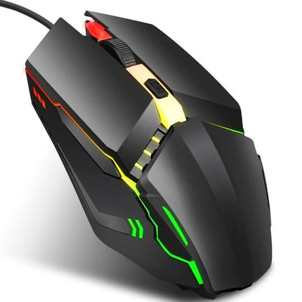 HXSJ Colorful Glowing Wired Gaming Mouse for Daily Tasks – black ergonomic wired mouse with RGB lighting, adjustable DPI and scroll wheel for Windows/Mac