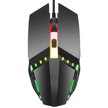 HXSJ Colorful Glowing Wired Gaming Mouse for Daily Tasks - black ergonomic mouse with RGB lights, DPI button and wired USB cable