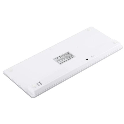 Wireless Bluetooth Keyboard with Portuguese Layout slim white rear view showing battery compartment and Bluetooth connection