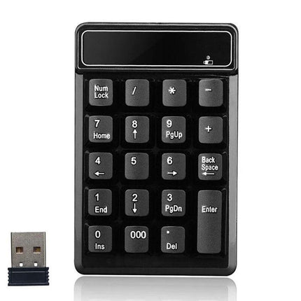 Alt Tag: MC Saite Wireless 19-Key Numeric Keyboard for Everyday Computing compact black wireless numeric keypad with USB receiver