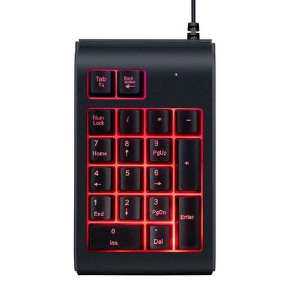 MC Saite Compact 19-Key Wired Backlit Numeric Keyboard with red backlight, USB wired compact numpad for data entry