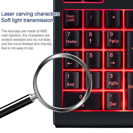 MC Saite Compact 19-Key Wired Backlit Numeric Keyboard close-up showing red backlight, ABS keycaps and laser-carved characters