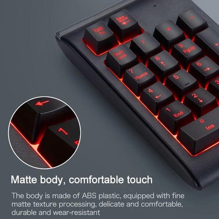 MC Saite Compact 19-Key Wired Backlit Numeric Keyboard showing red backlit keys on matte ABS plastic body, USB wired numeric keypad