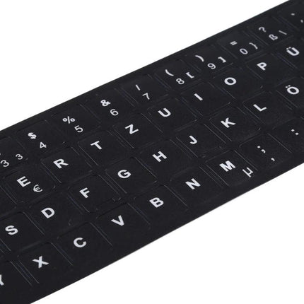 German Keyboard Layout Stickers for Laptops and Desktops - black clear German key stickers for laptop and desktop keyboards