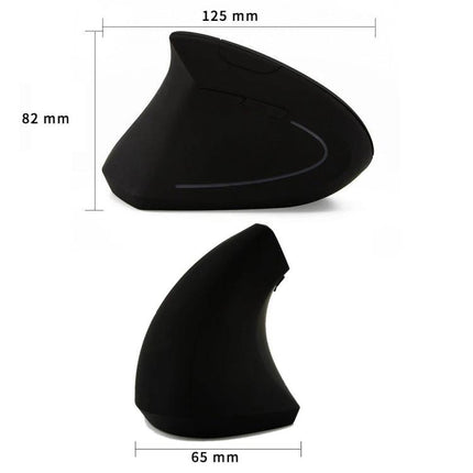 Ergonomic Wired Vertical Mouse for Left-Handed Computer Use - black left-hand ergonomic vertical wired mouse with dimensions 125x82x65 mm