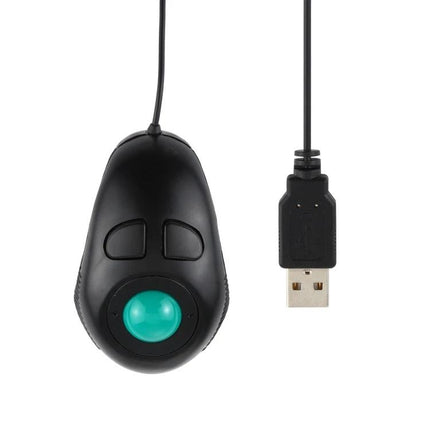 Compact Handheld Wired Mouse for Table-Free Operation — black handheld wired USB mouse with thumb trackball for couch or travel use