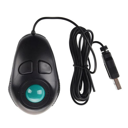 Compact Handheld Wired Mouse for Table-Free Operation in black with USB cable and thumb-trackball for couch or travel use