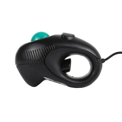 Compact Handheld Wired Mouse for Table-Free Operation — black ergonomic thumb-controlled wired trackball for couch and travel use