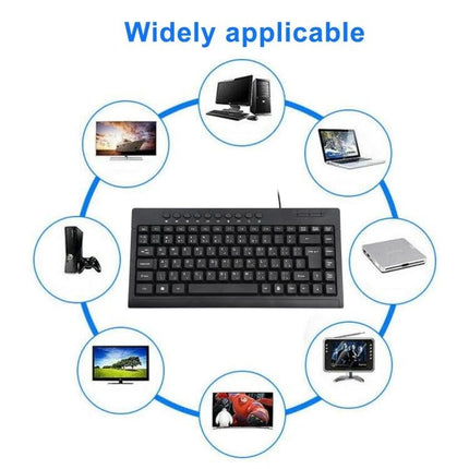 Mini Wired Keyboard with Arabic Layout for Daily Computing showing compact black wired keyboard with Arabic keys and USB plug-and-play for everyday use