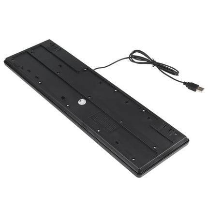 Ergonomic Waterproof USB Keyboard for Arabic Typing black USB wired keyboard shown from underside, waterproof ergonomic design for Arabic typing