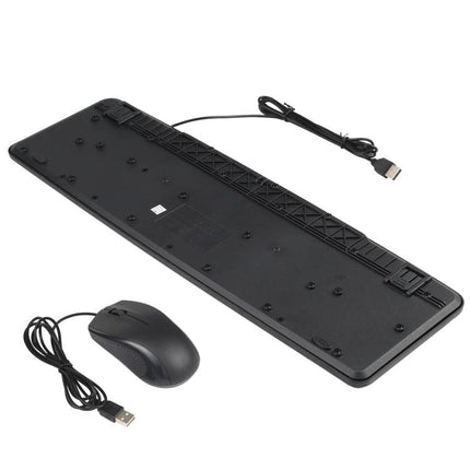 Ergonomic Wired USB Keyboard and Mouse Set for Daily Computing - black slim wired keyboard with matching wired optical mouse