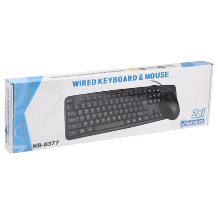 Ergonomic Wired USB Keyboard and Mouse Set for Daily Computing - black wired keyboard and mouse in retail box, ergonomic layout for comfortable typing