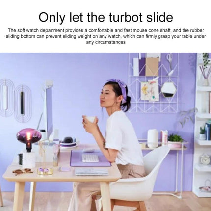 Logitech Soft Cloth Mouse Pad for Comfortable Daily Use - lavender desk setup with woman enjoying smooth glide
