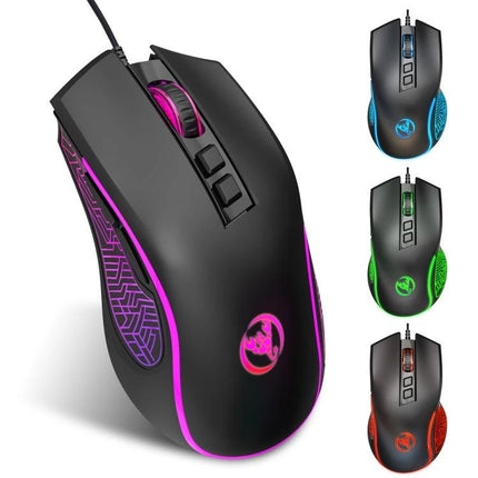 HXSJ X100 Wired Gaming Mouse with Colorful Backlight – black ergonomic wired mouse with RGB lighting, adjustable DPI and USB plug-and-play