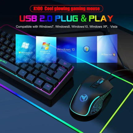 HXSJ X100 Wired Gaming Mouse with Colorful Backlight USB plug-and-play wired gaming mouse with glowing RGB accents and adjustable DPI