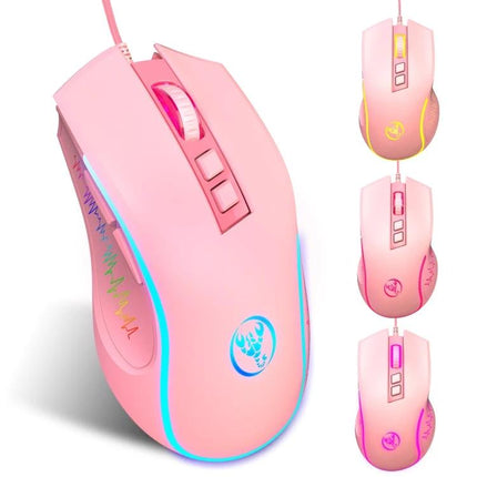 HXSJ X100 Wired Gaming Mouse with Colorful Backlight pink wired optical gaming mouse with adjustable DPI and RGB accents