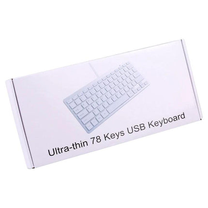 Compact 78-Key Ultra-Thin Wired Keyboard for Everyday Use - white ultra-thin 78-key wired USB keyboard in retail box, portable ABS and aluminum design