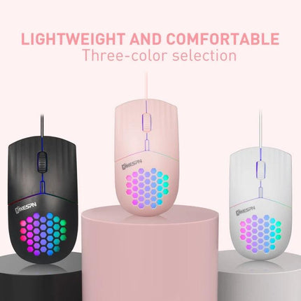 MKESPN Type-C Wired Mouse with RGB Lighting and Hollow Design - lightweight honeycomb RGB wired mouse in black pink white