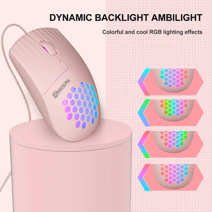MKESPN Type-C Wired Mouse with RGB Lighting and Hollow Design pink honeycomb RGB gaming mouse with Type-C wired connection