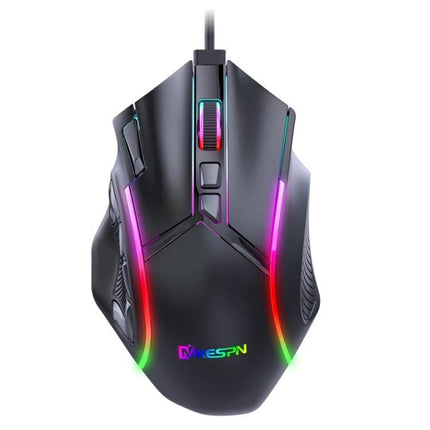 MKESPN X15 Wired RGB Gaming Mouse with Multiple Buttons - black ergonomic wired mouse with RGB lighting and 12 programmable buttons