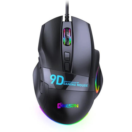 MKESPN X10 9-Button Wired Gaming Mouse with RGB Lighting ergonomic gaming mouse top view with RGB scroll wheel and programmable buttons