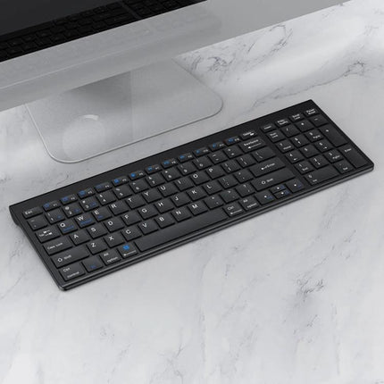 Three-Mode Wireless Bluetooth Keyboard for Everyday Typing - slim black wireless 2.4G and dual Bluetooth 3.0/5.0 keyboard with quiet keys for multitasking