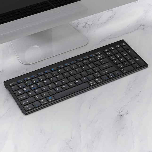 Three-Mode Wireless Bluetooth Keyboard for Everyday Typing - slim black wireless 2.4G and dual Bluetooth 3.0/5.0 keyboard with quiet keys for multitasking