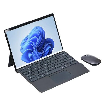 Microsoft Surface Pro 8 Bluetooth Keyboard Case with Backlight shown attached to tablet with square backlit keys and built-in trackpad
