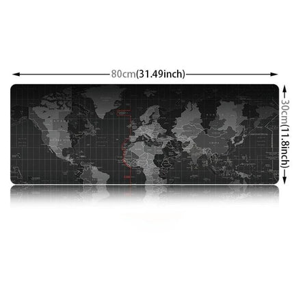 Large World Map Pattern Mouse Pad for Desk and Gaming, 80 x 30cm - black world map desk mat 80x30cm for gaming and office