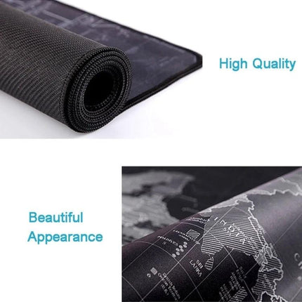 Large World Map Pattern Mouse Pad for Desk and Gaming, 80 x 30cm - rolled black cloth surface map mouse pad for gaming and desk organization