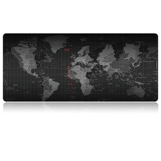 World Map Pattern Extended Mouse Pad for Gaming, 100 x 50cm - black grey world map extended desk mat for gaming and multi-monitor setups