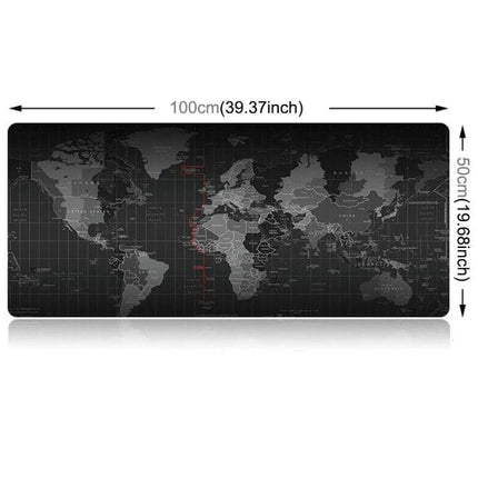 World Map Pattern Extended Mouse Pad for Gaming, 100 x 50cm - large black world map desk mat for gaming and multi-monitor setups
