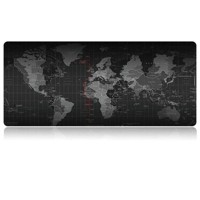 Large Extended World Map Mouse Pad for Gaming Desks in black grey world map design, cloth surface extended desk mat for keyboard and mouse